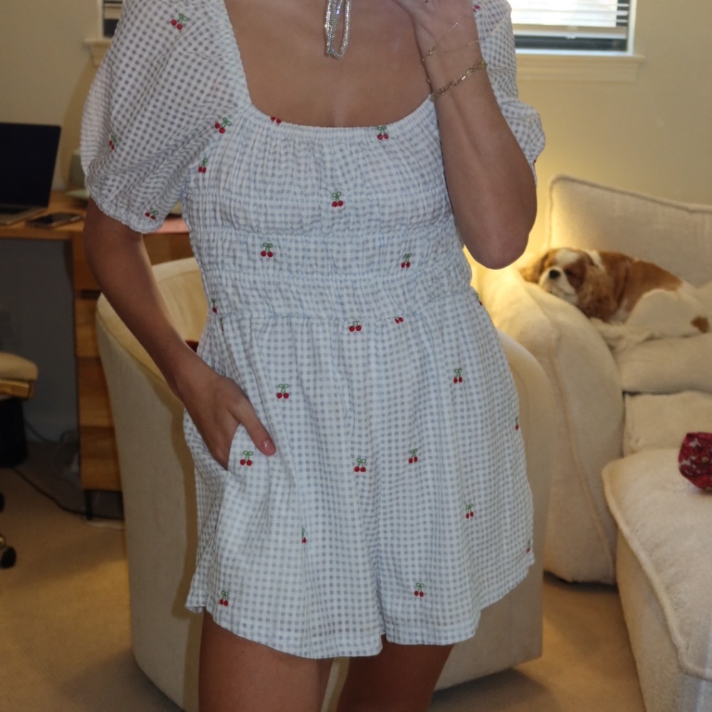 Cherry Puff Sleeve Romper